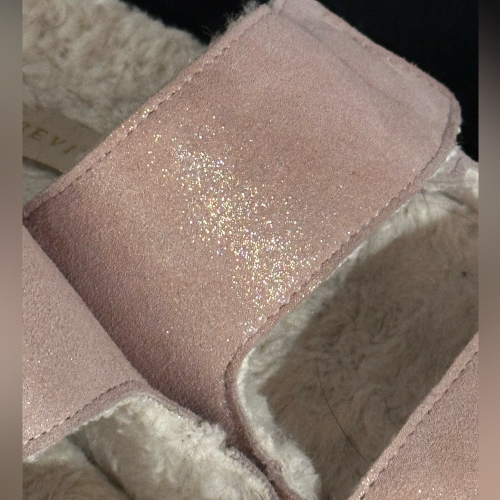 REVITALIGN Amelia Pink Sparkle Adjustable Leather/faux-fur Orthotic Slipper-10 - Picture 3 of 11